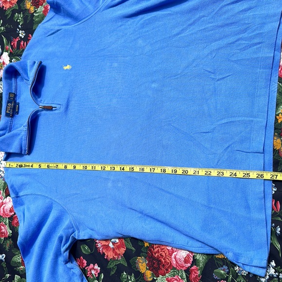 Polo Ralph Lauren Estate Rib 1/4 Zip Sweater robins egg blue yellow logo Large - Picture 7 of 7
